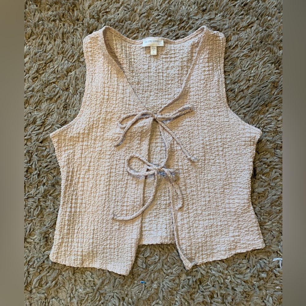 See You Monday Textured Beige Sleeveless Blouse